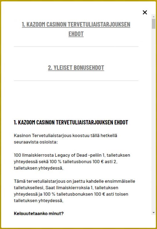 kazoom kasino bonus