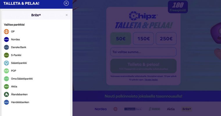 Nopea pelaaminen verkkopankkitunnuksilla