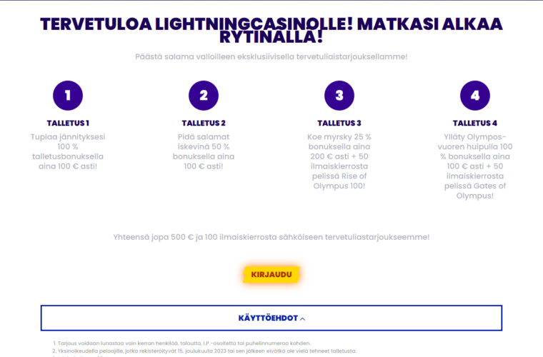 lightning casino tervetuliaisbonus