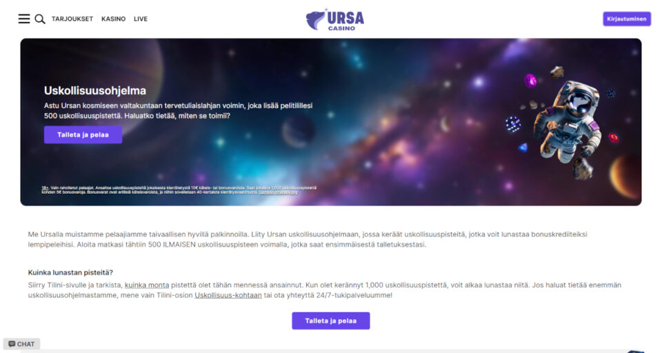 ursa casino uskollisuusohjelma