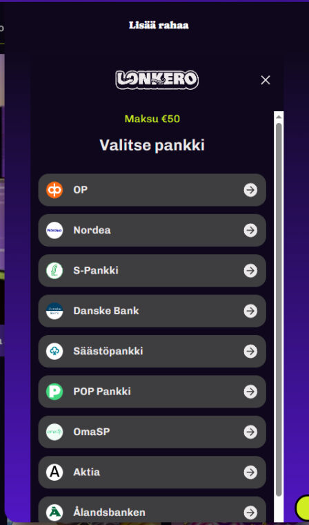 lonkero kasino rahansiirrot