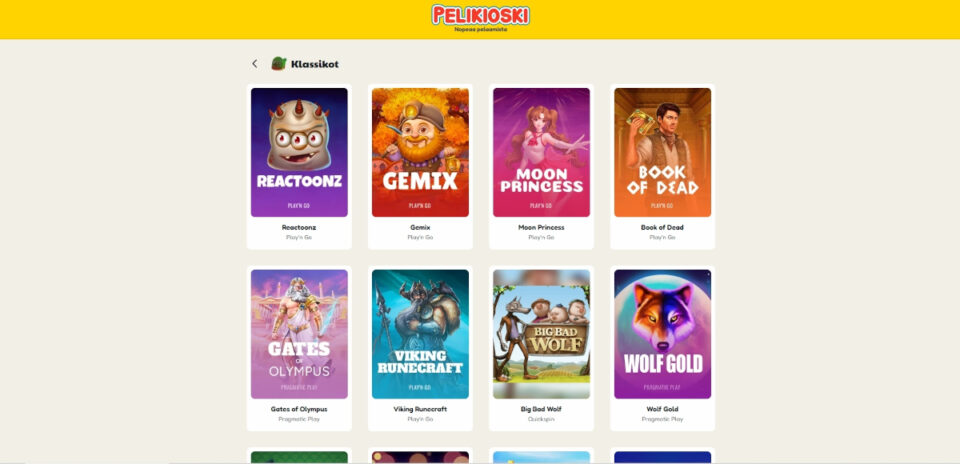 pelikioski pelivalikoima