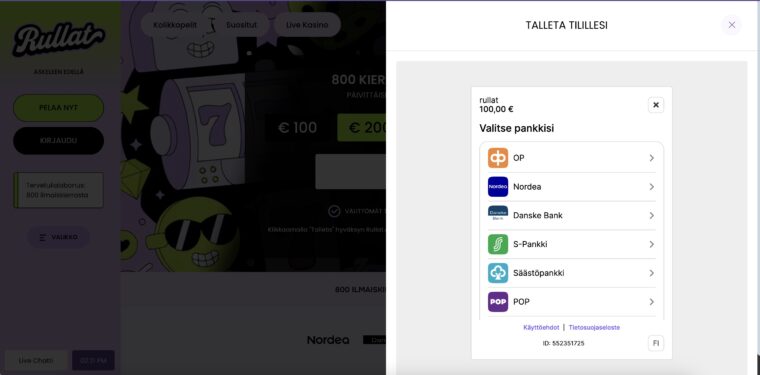 Rullat kasino talletus