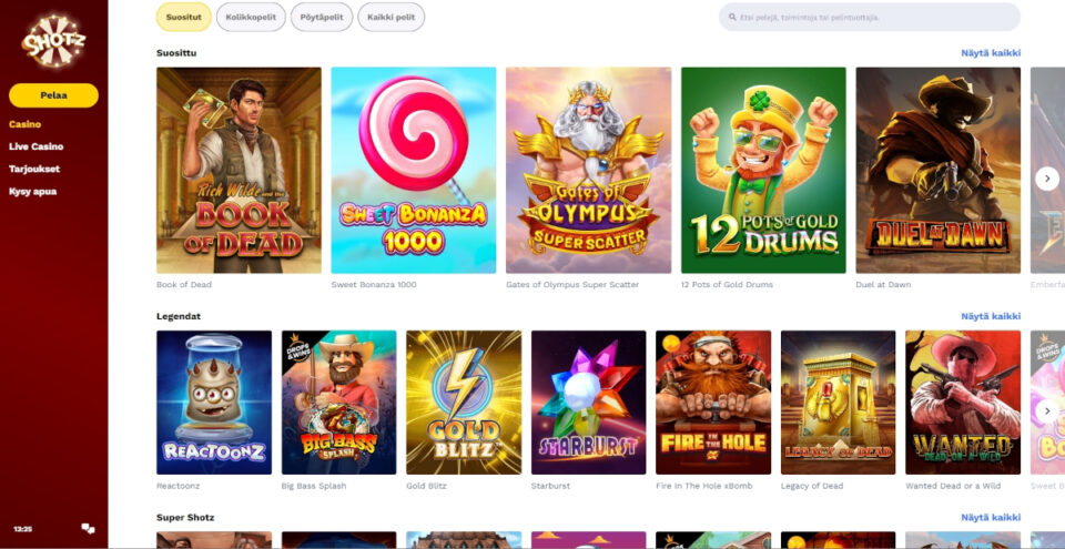 shotz casino pelivalikoima