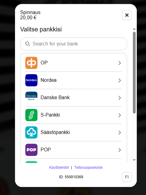 spinnaus maksutavat