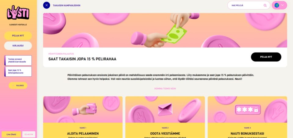 lysti käteispalautus