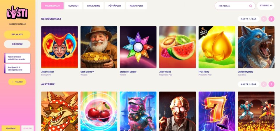 lysti pelivalikoima