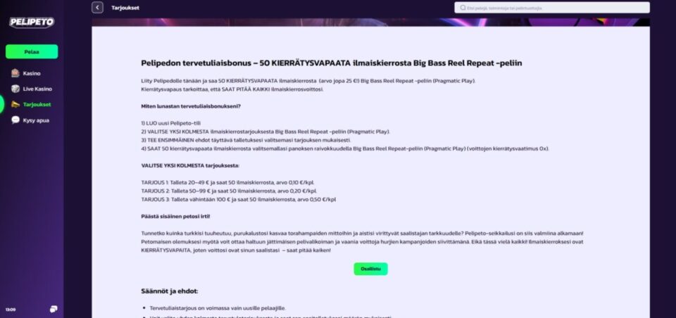 pelipeto bonukset