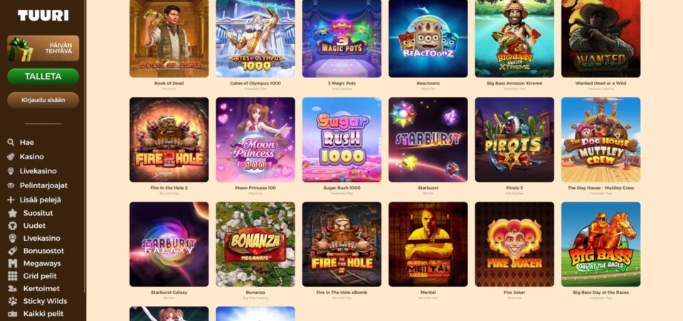 tuuri kasino pelivalikoima